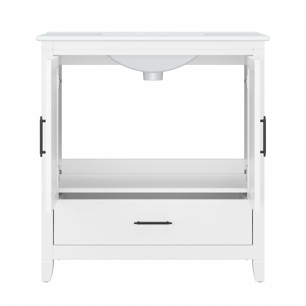 Bush Furniture - Key West Bathroom 32W Vanity with Ceramic Basin in White Ash - KWVN132WAS-03K veiw 4