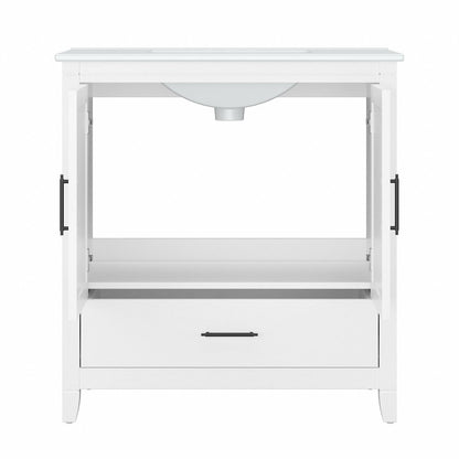 Bush Furniture - Key West Bathroom 32W Vanity with Ceramic Basin in White Ash - KWVN132WAS-03K veiw 4