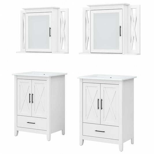 Bush Furniture - Key West Bathroom Double 24W Vanity and Medicine Cabinet in White Ash - KWS041WAS veiw 1