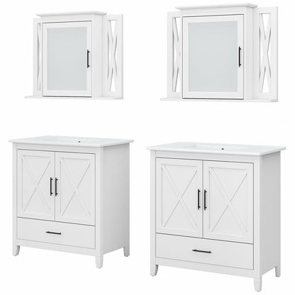 Bush Furniture - Key West Bathroom Double 32W Vanity and Medicine Cabinet in White Ash - KWS042WAS veiw 1