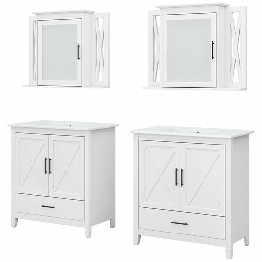 Bush Furniture - Key West Bathroom Double 32W Vanity and Medicine Cabinet in White Ash - KWS042WAS veiw 1