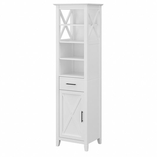 Bush Furniture - Key West Bathroom Narrow Bookcase with Door in White Ash - KWS168WAS-Z veiw 1