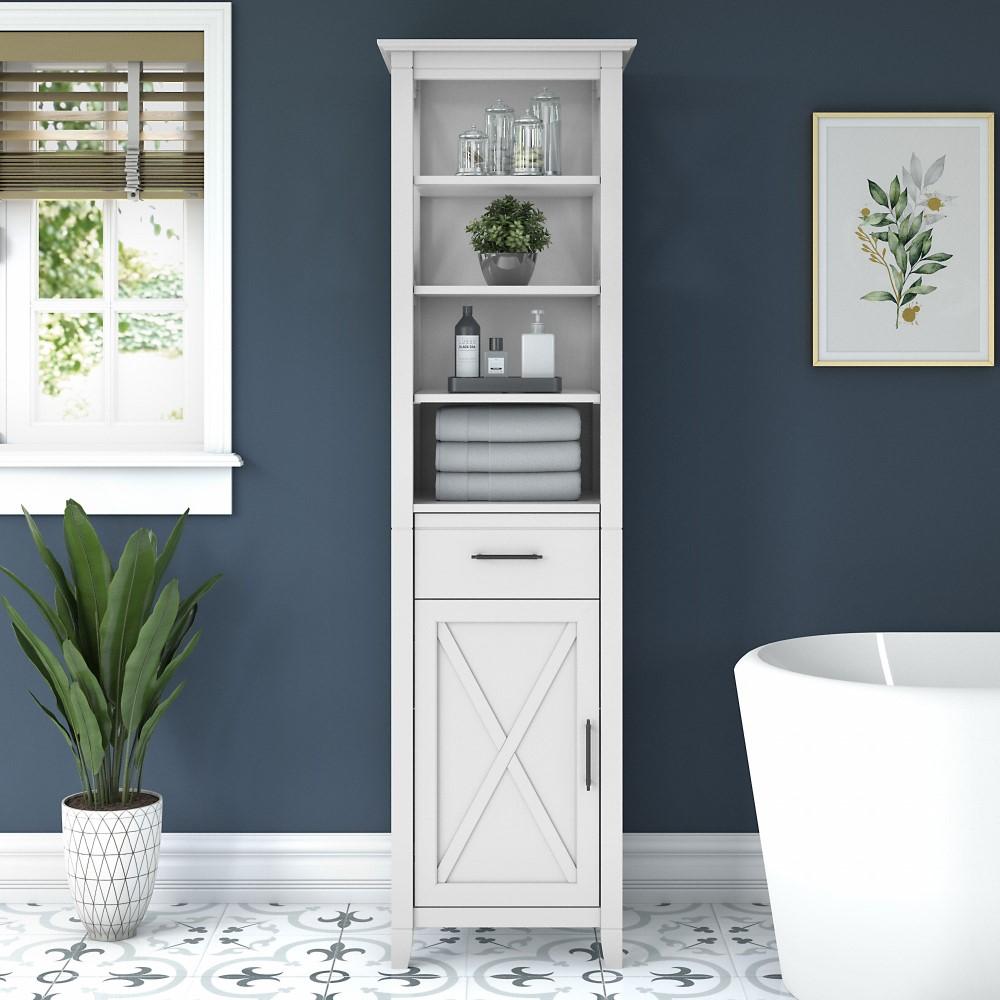 Bush Furniture - Key West Bathroom Narrow Bookcase with Door in White Ash - KWS168WAS-Z veiw 2