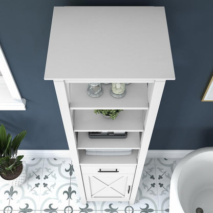 Bush Furniture - Key West Bathroom Narrow Bookcase with Door in White Ash - KWS168WAS-Z veiw 3
