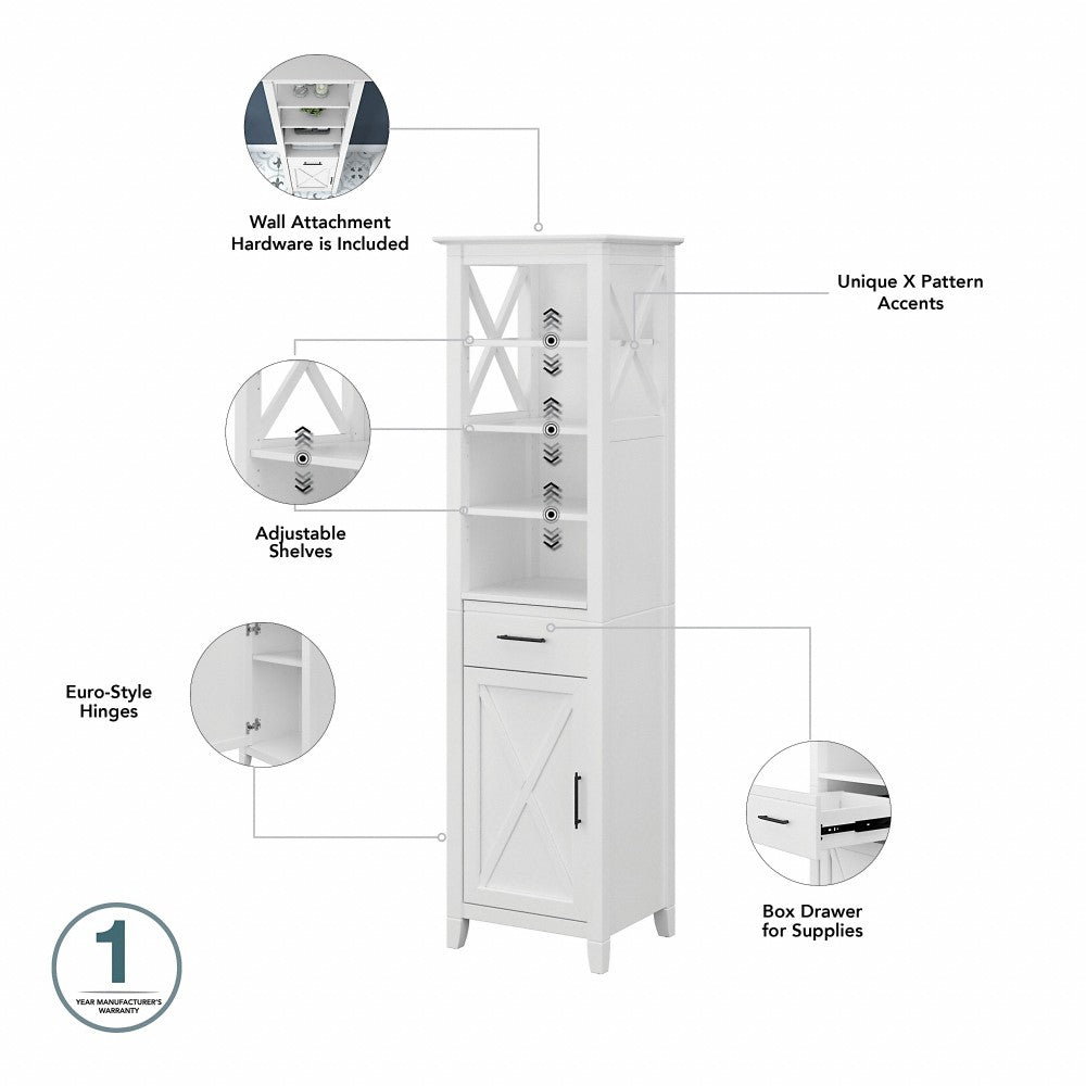 Bush Furniture - Key West Bathroom Narrow Bookcase with Door in White Ash - KWS168WAS-Z veiw 6
