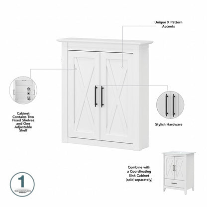 Bush Furniture - Key West Bathroom Wall Cabinet in White Ash - KWWS124WAS-03 veiw 5