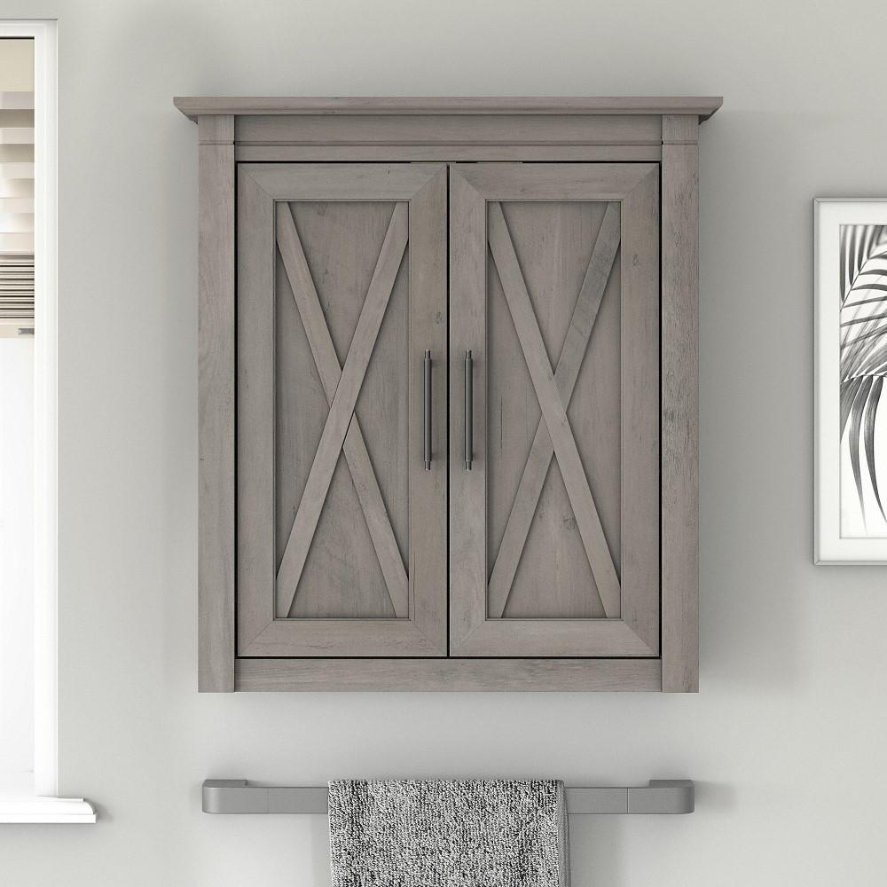 Bush Furniture - Key West Bathroom Wall Cabinet with Doors in Driftwood Gray - KWWS124DG-03 veiw 2