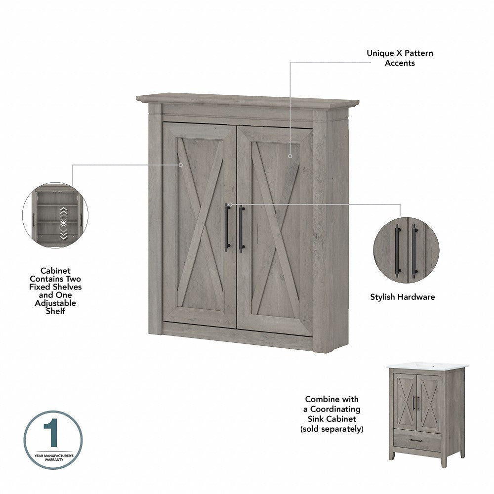 Bush Furniture - Key West Bathroom Wall Cabinet with Doors in Driftwood Gray - KWWS124DG-03 veiw 3