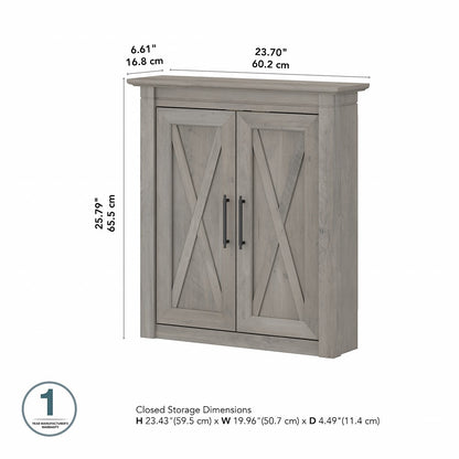 Bush Furniture - Key West Bathroom Wall Cabinet with Doors in Driftwood Gray - KWWS124DG-03 veiw 6