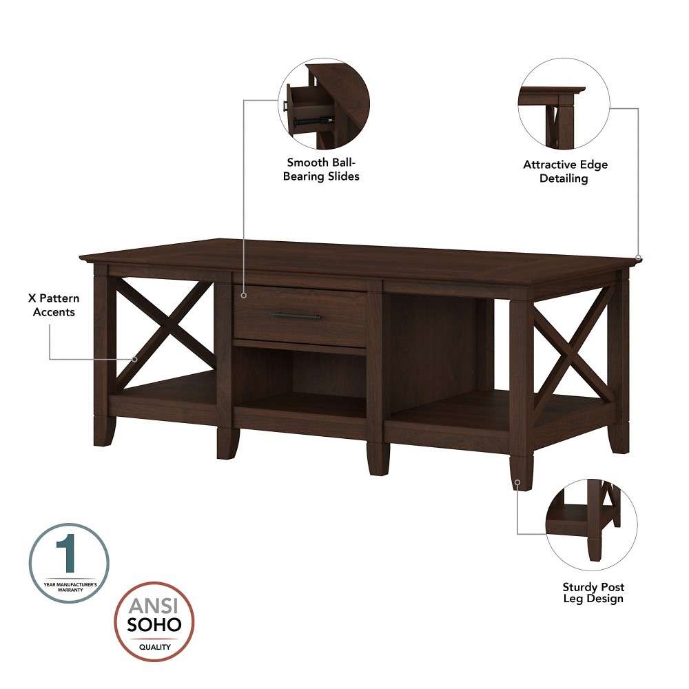 Bush Furniture - Key West Coffee Table with (Set of 2) End Tables in Bing Cherry - KWS023BC veiw 6