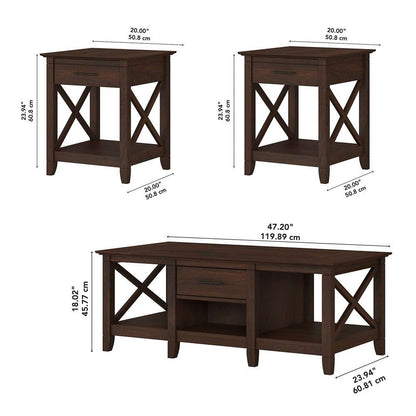 Bush Furniture - Key West Coffee Table with (Set of 2) End Tables in Bing Cherry - KWS023BC veiw 7