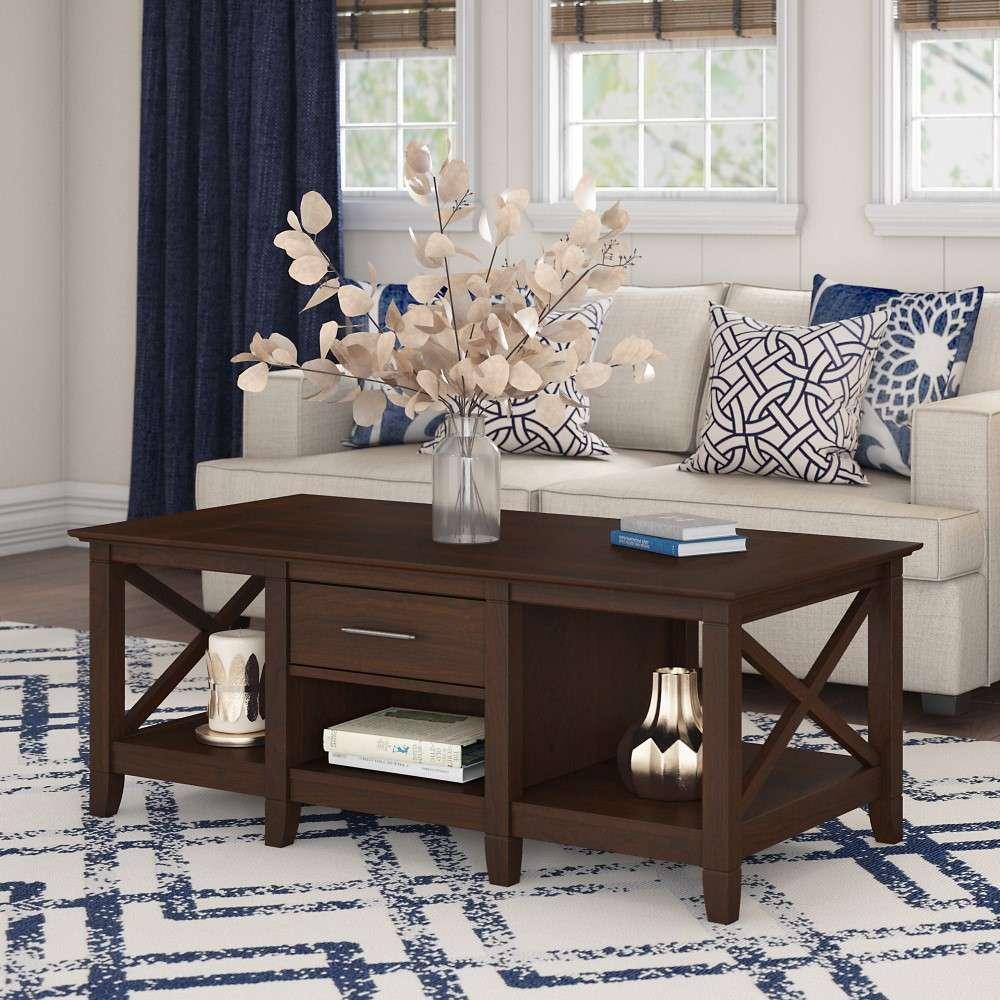 Bush Furniture - Key West Coffee Table with Storage in Bing Cherry - KWT148BC-03 veiw 2