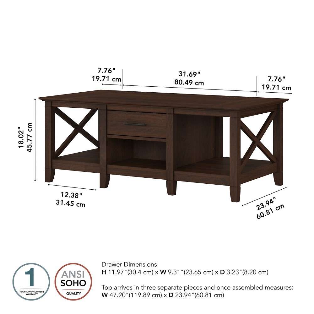 Bush Furniture - Key West Coffee Table with Storage in Bing Cherry - KWT148BC-03 veiw 7
