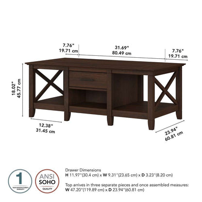 Bush Furniture - Key West Coffee Table with Storage in Bing Cherry - KWT148BC-03 veiw 7