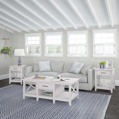 Bush Furniture - Key West Coffee Table with (Set of 2) End Tables in Pure White Oak - KWS023WT veiw 1