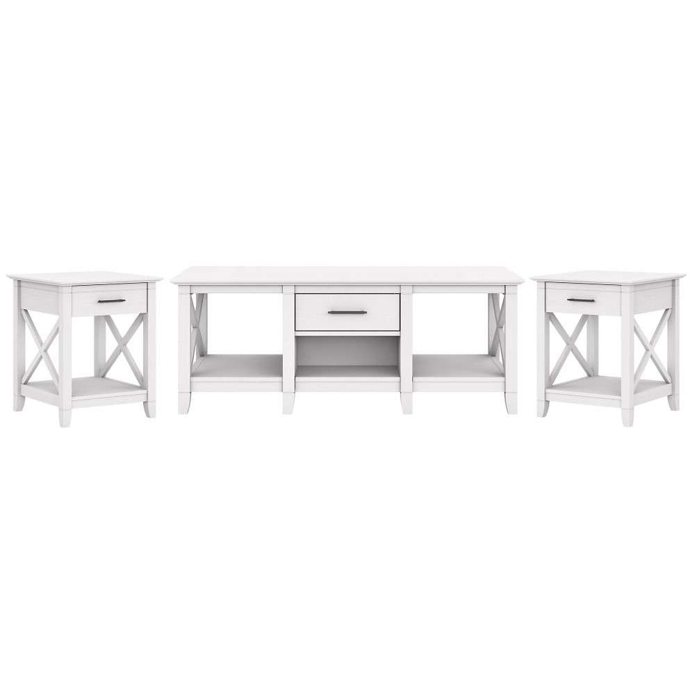 Bush Furniture - Key West Coffee Table with (Set of 2) End Tables in Pure White Oak - KWS023WT veiw 2