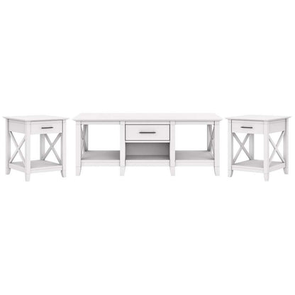 Bush Furniture - Key West Coffee Table with (Set of 2) End Tables in Pure White Oak - KWS023WT veiw 2