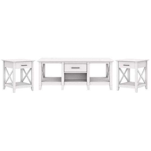 Bush Furniture - Key West Coffee Table with (Set of 2) End Tables in Pure White Oak - KWS023WT veiw 2