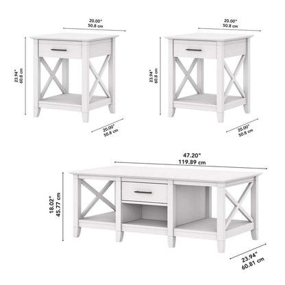 Bush Furniture - Key West Coffee Table with (Set of 2) End Tables in Pure White Oak - KWS023WT veiw 6