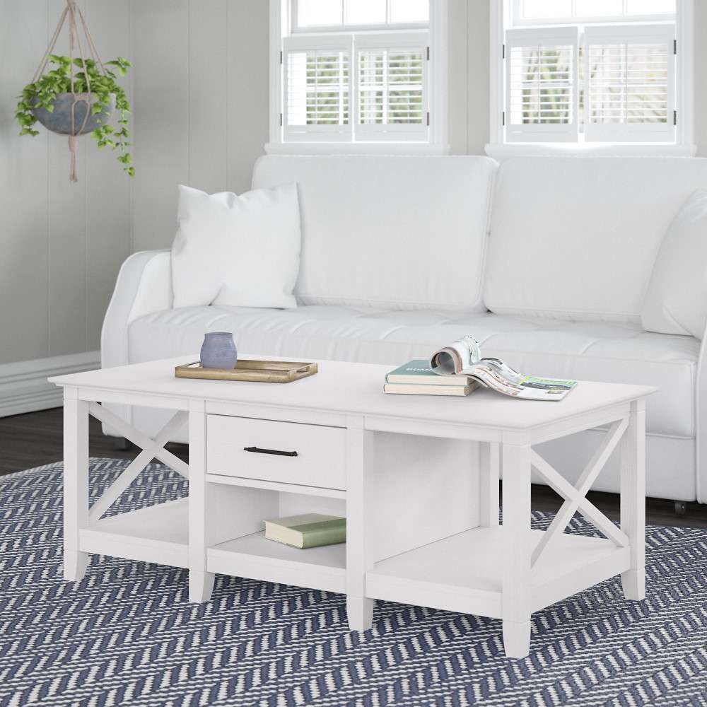 Bush Furniture - Key West Coffee Table with Storage in Pure White Oak - KWT148WT-03 veiw 1