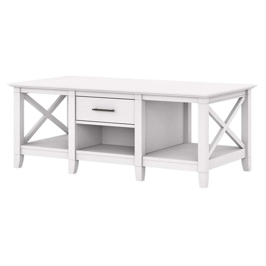 Bush Furniture - Key West Coffee Table with Storage in Pure White Oak - KWT148WT-03 veiw 2