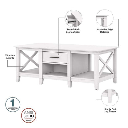 Bush Furniture - Key West Coffee Table with Storage in Pure White Oak - KWT148WT-03 veiw 3