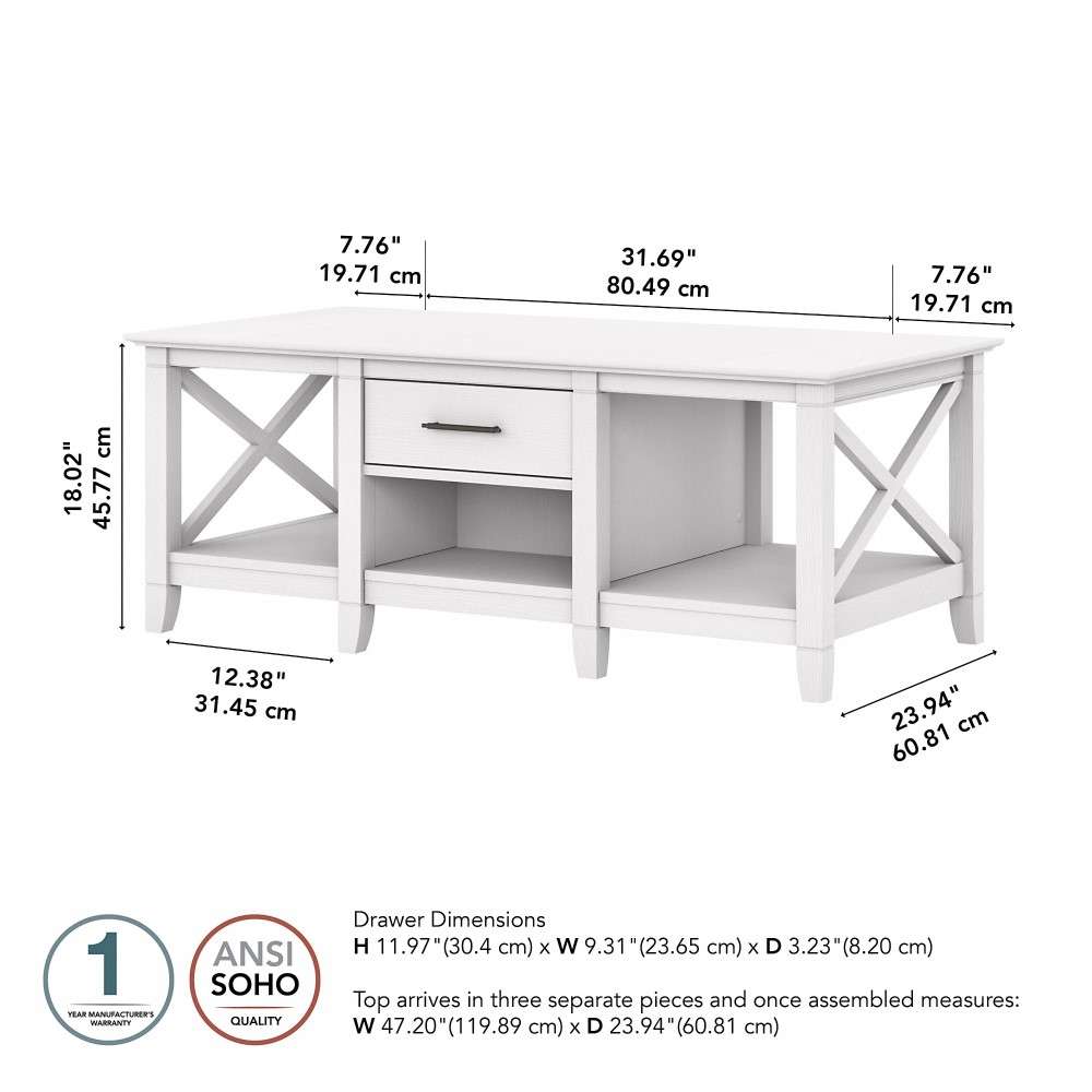 Bush Furniture - Key West Coffee Table with Storage in Pure White Oak - KWT148WT-03 veiw 6