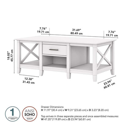 Bush Furniture - Key West Coffee Table with Storage in Pure White Oak - KWT148WT-03 veiw 6
