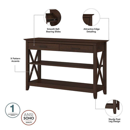 Bush Furniture - Key West Console Table with Drawers and Shelves in Bing Cherry - KWT248BC-03 veiw 6