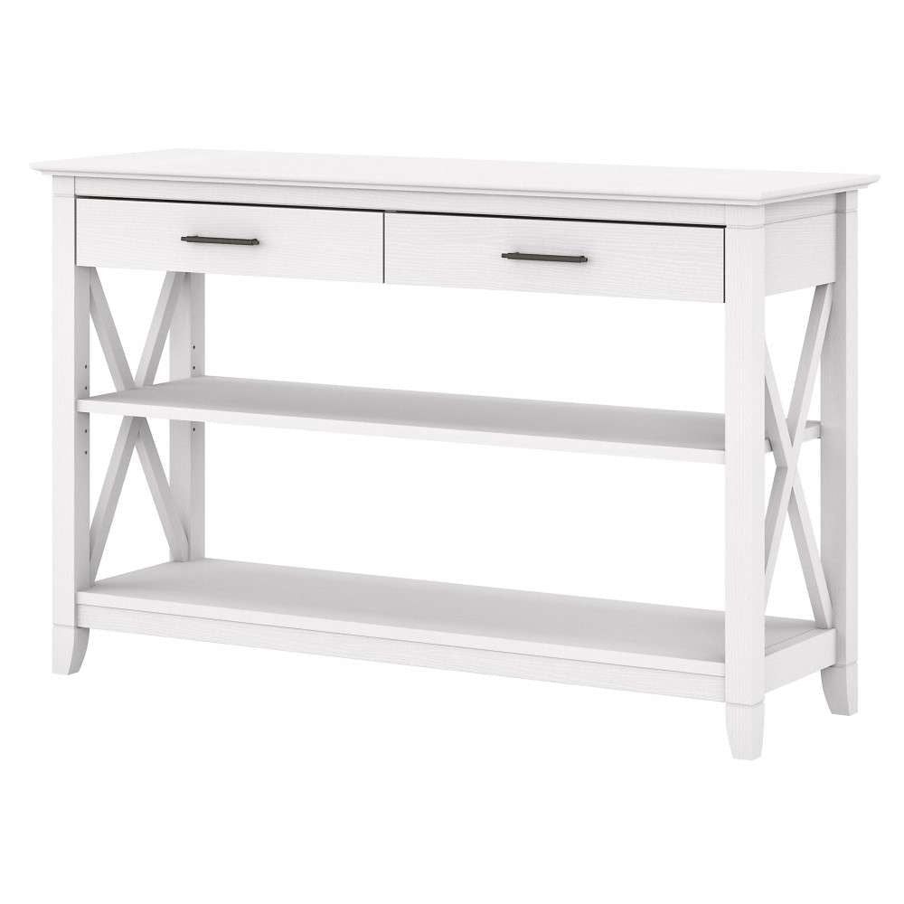 Bush Furniture - Key West Console Table with Drawers and Shelves in Pure White Oak - KWT248WT-03 veiw 2