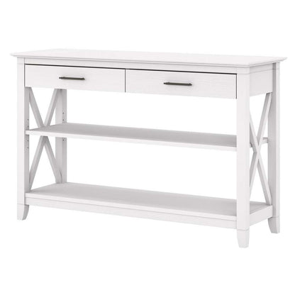 Bush Furniture - Key West Console Table with Drawers and Shelves in Pure White Oak - KWT248WT-03 veiw 2