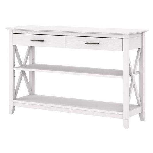 Bush Furniture - Key West Console Table with Drawers and Shelves in Pure White Oak - KWT248WT-03 veiw 2