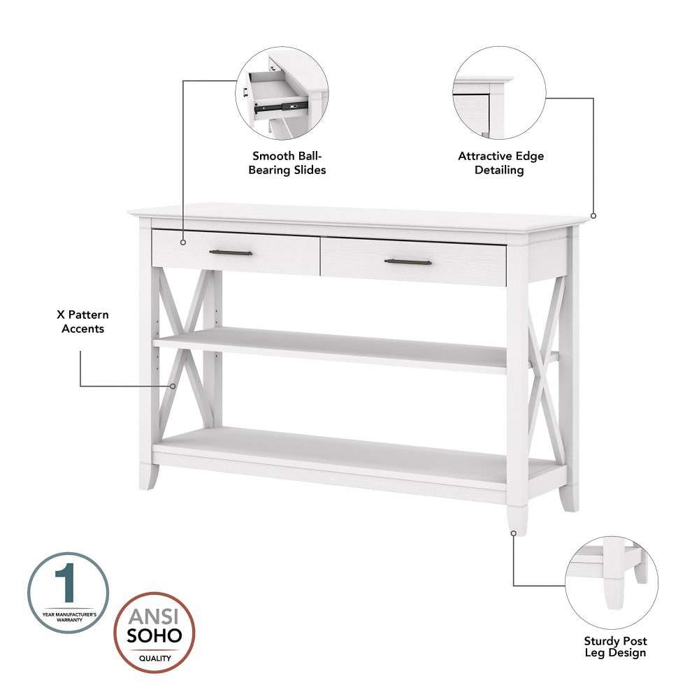 Bush Furniture - Key West Console Table with Drawers and Shelves in Pure White Oak - KWT248WT-03 veiw 3