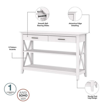 Bush Furniture - Key West Console Table with Drawers and Shelves in Pure White Oak - KWT248WT-03 veiw 3