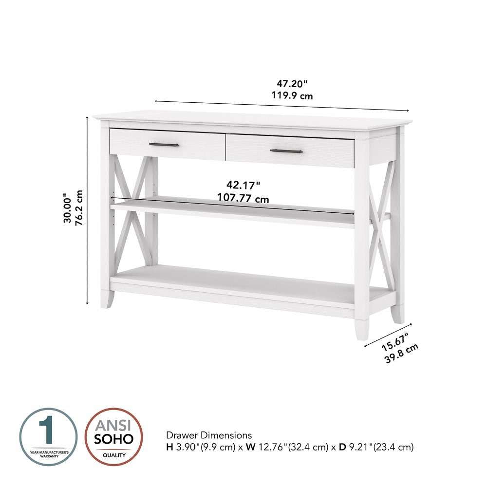 Bush Furniture - Key West Console Table with Drawers and Shelves in Pure White Oak - KWT248WT-03 veiw 6