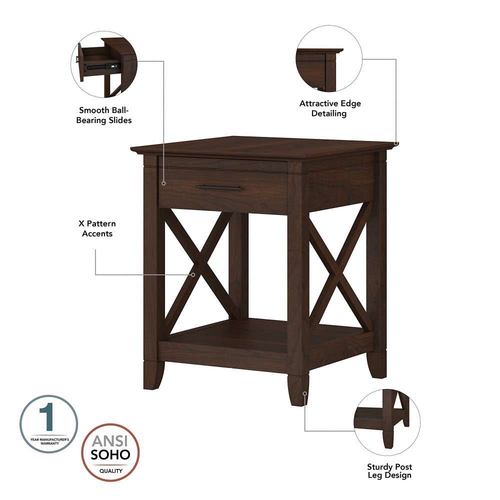 Bush Furniture - Key West End Table with Storage in Bing Cherry - KWT120BC-03 veiw 6