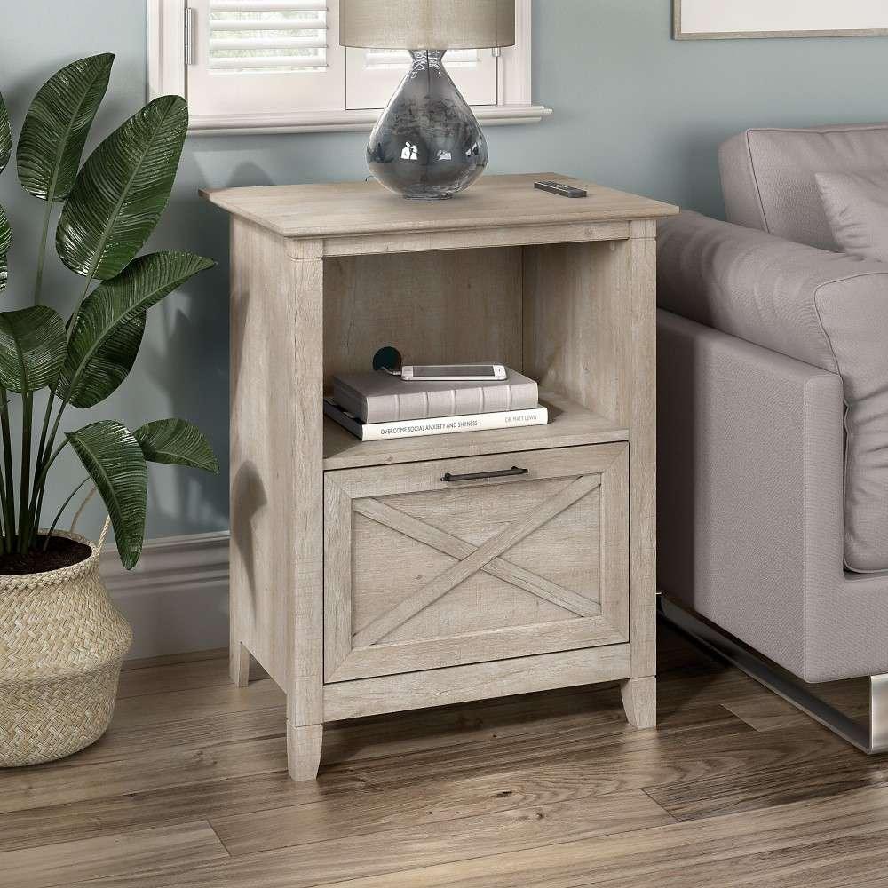 Bush Furniture - Key West End Table with Drawer in Washed Gray - KWF124WG-Z1 veiw 4