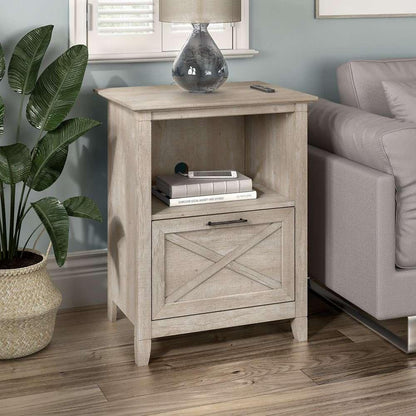 Bush Furniture - Key West End Table with Drawer in Washed Gray - KWF124WG-Z1 veiw 4