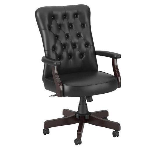 Bush Furniture - Key West High Back Tufted Office Chair with Arms in Black Leather - KWSCH2303BLL-Z veiw 1
