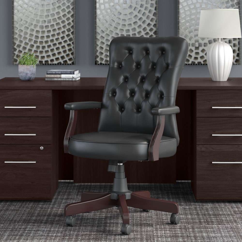 Bush Furniture - Key West High Back Tufted Office Chair with Arms in Black Leather - KWSCH2303BLL-Z veiw 2