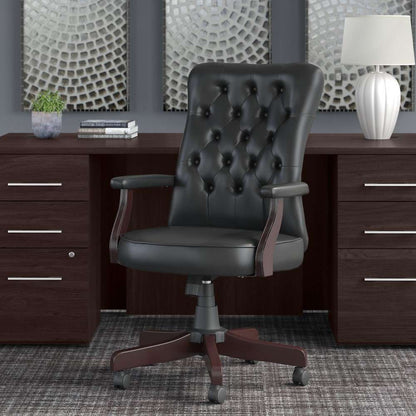 Bush Furniture - Key West High Back Tufted Office Chair with Arms in Black Leather - KWSCH2303BLL-Z veiw 2
