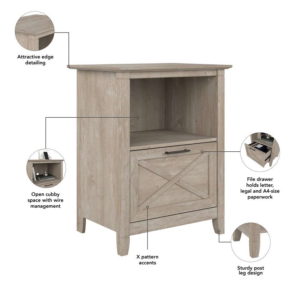 Bush Furniture - Key West Lateral File Cabinet with Shelf in Washed Gray - KWF124WG-03 veiw 6