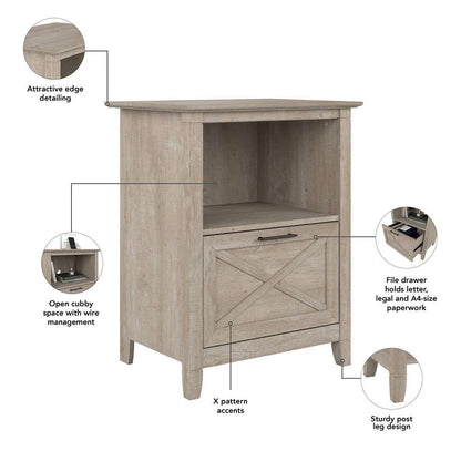 Bush Furniture - Key West Lateral File Cabinet with Shelf in Washed Gray - KWF124WG-03 veiw 6