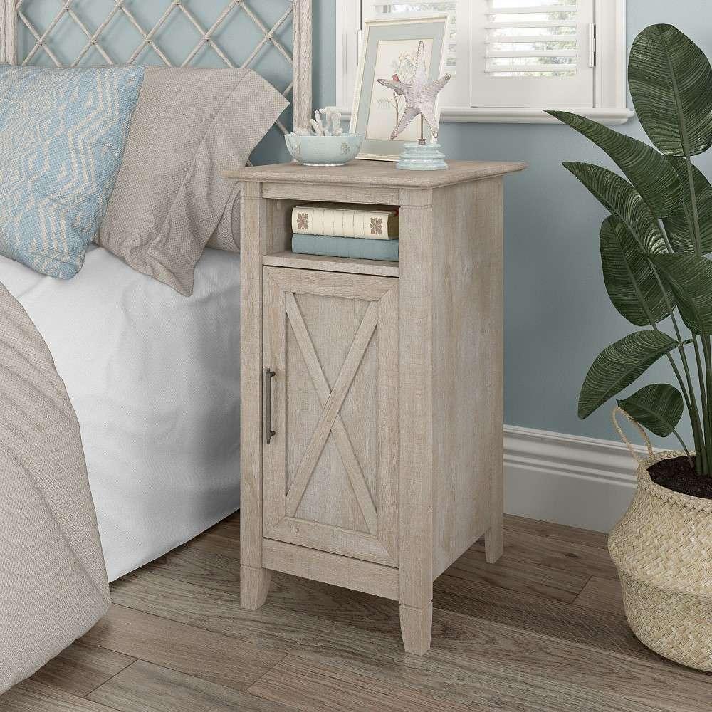 Bush Furniture - Key West Nightstand with Door in Washed Gray - KWS116WG-Z veiw 4