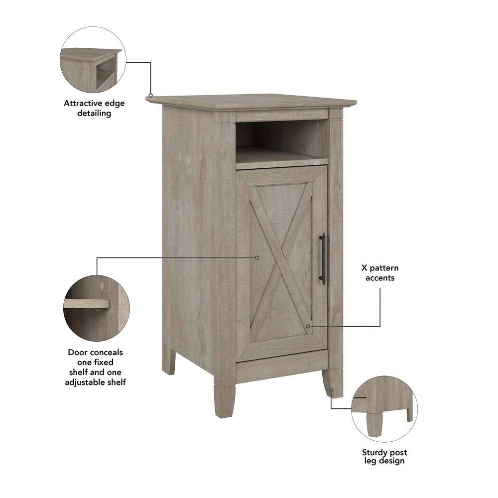 Bush Furniture - Key West Nightstand with Door in Washed Gray - KWS116WG-Z veiw 6