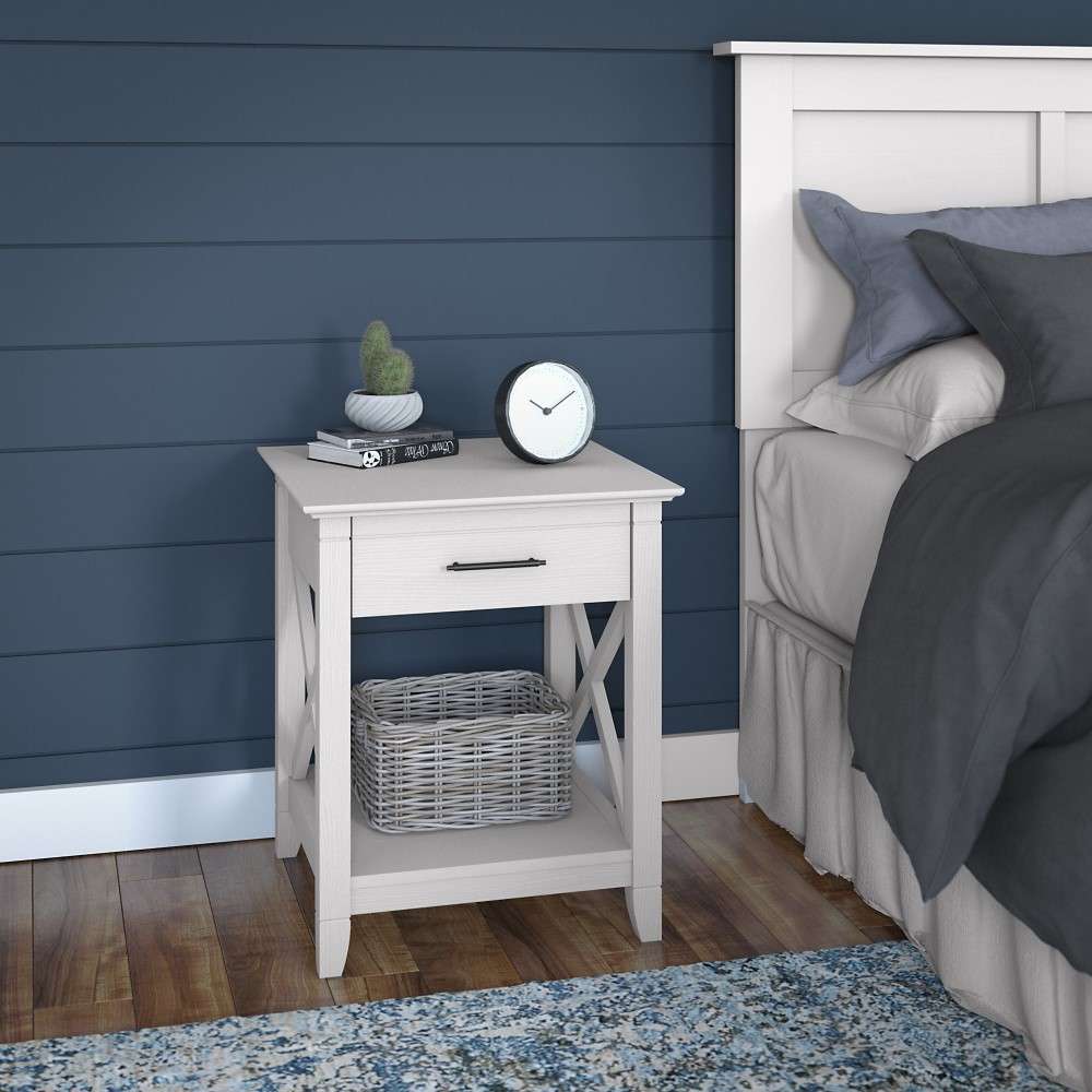 Bush Furniture - Key West Nightstand with Drawer in Pure White Oak - KWT120WT-Z veiw 1