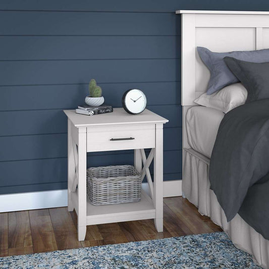 Bush Furniture - Key West Nightstand with Drawer in Pure White Oak - KWT120WT-Z veiw 1