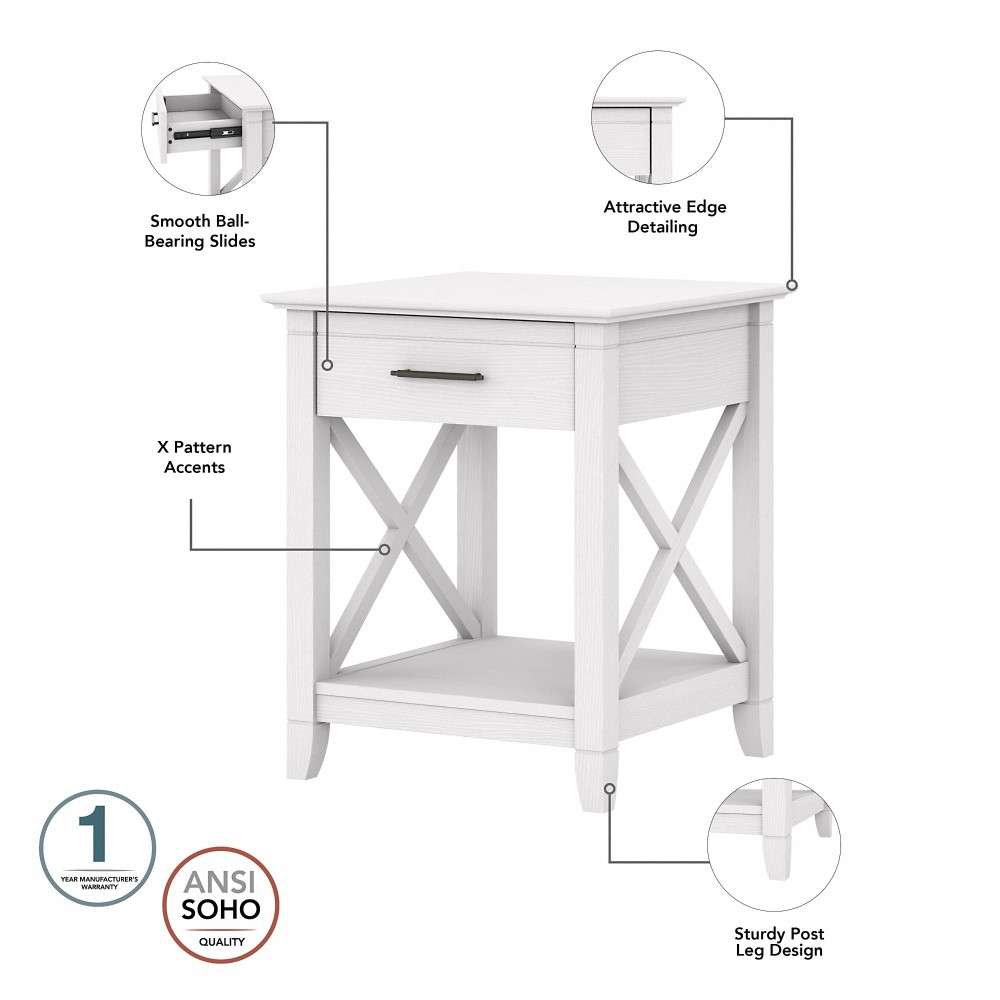 Bush Furniture - Key West Nightstand with Drawer in Pure White Oak - KWT120WT-Z veiw 3