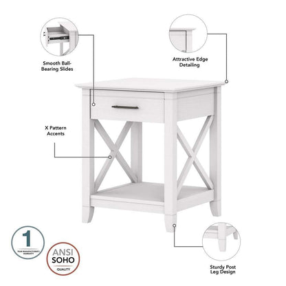 Bush Furniture - Key West Nightstand with Drawer in Pure White Oak - KWT120WT-Z veiw 3
