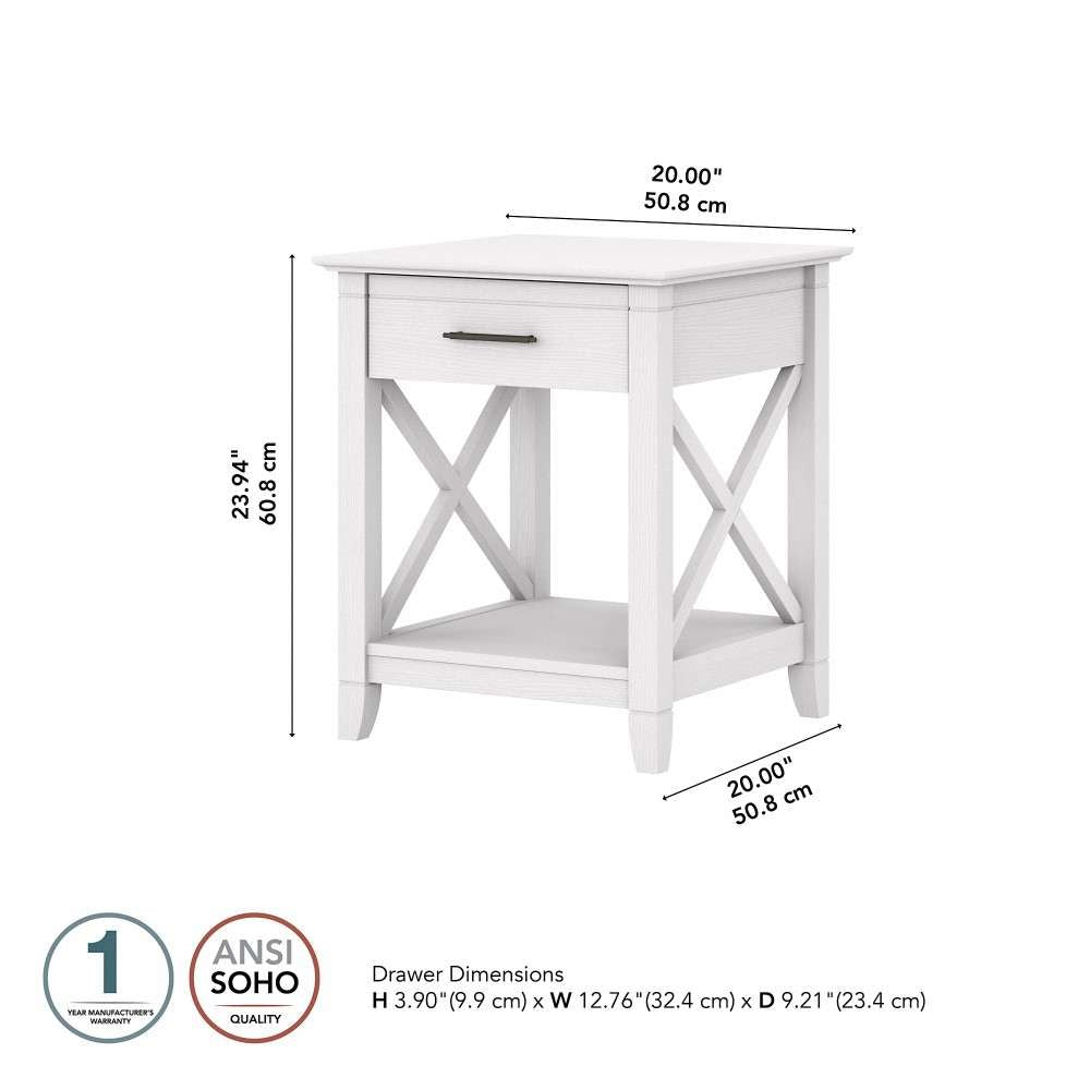 Bush Furniture - Key West Nightstand with Drawer in Pure White Oak - KWT120WT-Z veiw 6